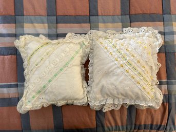 Pair Of Small Square Eyelet Accent Pillows
