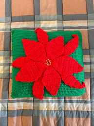 Holiday Poinsettia Crocheted Accent Pillow
