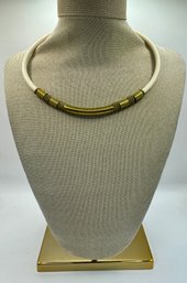 White Rubber Choker With Goldtone Metal Accent