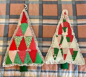 Pair Of Quilted Christmas Tree Wall Hangings