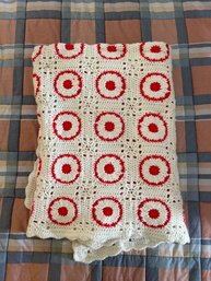 White And Red Square Crocheted Afghan