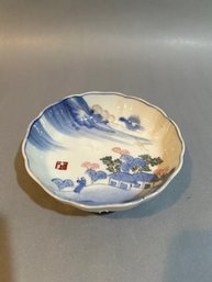 Antique Chinese Blue And White Porcelain Bowl, House On The Hill