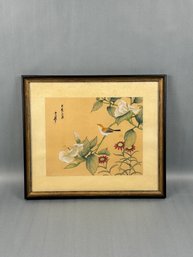 Asian Painting On Silk Of Bird
