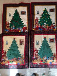 4 Quilted Christmas Wall Hangings With Lights.