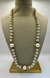 Faux Pearl Necklace With Metal And Stone Spacers