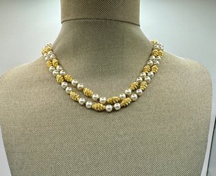 Faux Pearl And Goldtone Metal Necklace