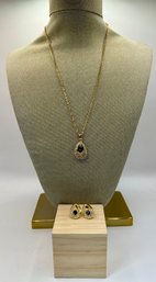 Goldtone Necklace With Gold And Stone Pendant