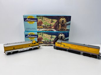 2 In Box Athearn Trains In Miniature, U28c 12 Wheel Union Pacific And F7A Super Geared Rio Grande.