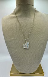 Silvertone Necklace With Piano Pendant With Stones