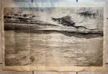 Vintage Signed Beach Lithograph.