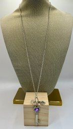 Silvertone Necklace With Multiple Charms On Circle