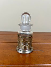 Glass Scent Bottle With Reticulated Silver Plate Case