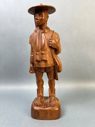 South American Carved Wood Statue Of A Man.