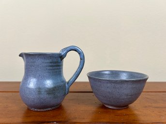 Blue Pottery Sugar And Creamer