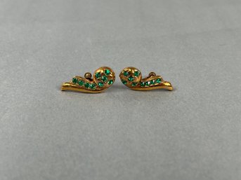 Copper Tone And Green Rhinestone Screwback Earrings