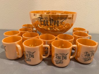 Fire King Lustre Ware Egg Nog Bowl With 12 Matching Cups.