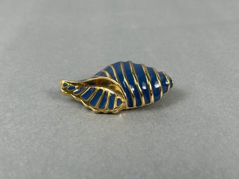 Blue Enamel Seashell Brooch