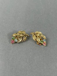 Vintage Goldtone And Rhinstone Clip Earrings
