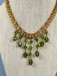 Vintage Goltone And Green Glass Stone Necklace