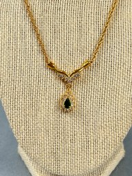 Goldtone And Green Stone Necklace
