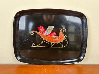 Vintage Couroc Inlaid-Fused Holiday Sleigh Design - Monteray, CA