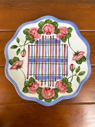 Pacific Rim Plaid And Floral Scalloped Edge Plate