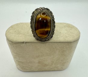 Adjustable Sterling Silver Ring With Tiger Eye