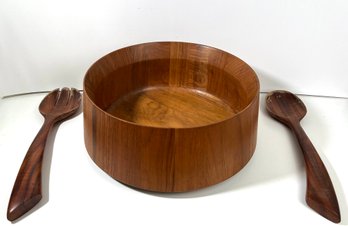 Dansk Salad Wood Bowl With 2 Serving Spoons