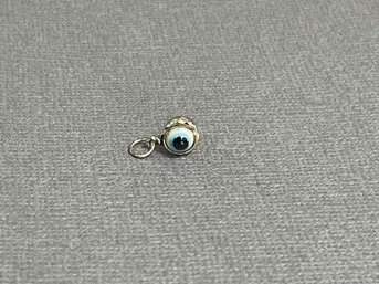 Tiny Glass Double Sided Eye Silver Tone Pendant - Charm