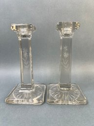 Vintage Etched Glass Candleholders.