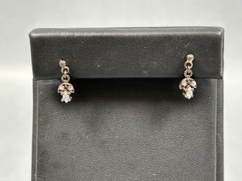 Pair Of Sterling Small Drop Clear Rhinestone Earrings
