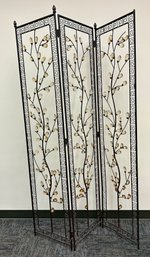 Ornate Metal 3 Panel Screen With Accent Crystals