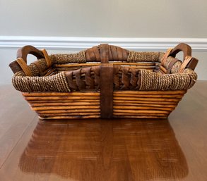 Two Tone Decorator Basket With Wood Handles