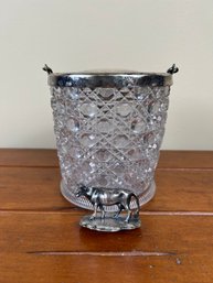 Pressed Glass & Silverplate Ice Bucket - Cow Knob