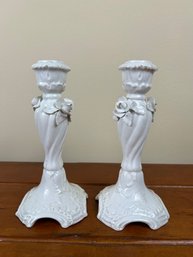 Italian White Ceramic Candleholders