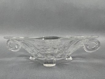 Vintage 2 Handled Etched Depression Glass Candy Dish.