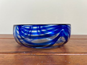 Blue & Clear Swirl Art Glass Bowl