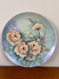 Vintage Porcelain Handpainted Peach Rose Design Plate - Eisle Sees 1963