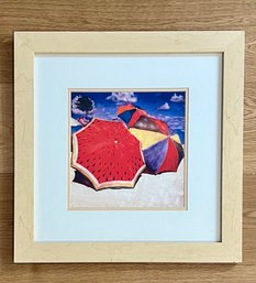 Framed Beach Umbrella Scene Print