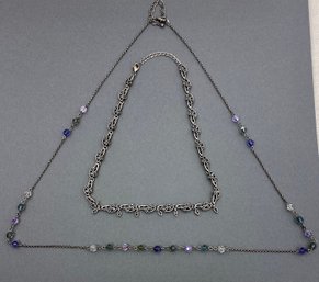 2 Necklaces-silver Chains With White & Pastel Colored Stones