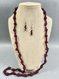 Garnet Necklace & Pierced Earrings