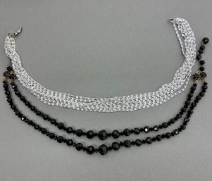 Silver 15' Sarah Coventry Necklace & 12' Black Glass Bead Necklace