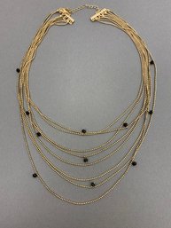 Gold Toned Necklace With Black Glass Beads