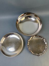 2 Silver Plate Bowls And Footed Platter.