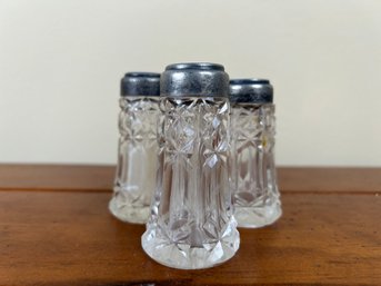 Set Of 3 Crystal Shakers With Mother Of Pearl Inset Tops
