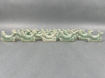 22 Porcelain Green Fish Chopstick Or Knife Rests.