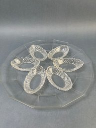 6 Waffle Cut Salt Cellars And A Glass Plate.