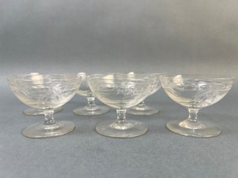 6 Etched Small Sherbet/champagne Glasses