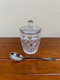 Kusak Cut Crystal Jam Jar With Sterling Monogrammed Spoon