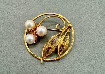 Sorrento 3 Pearl Brooch  1/20-12kt Gold Filled